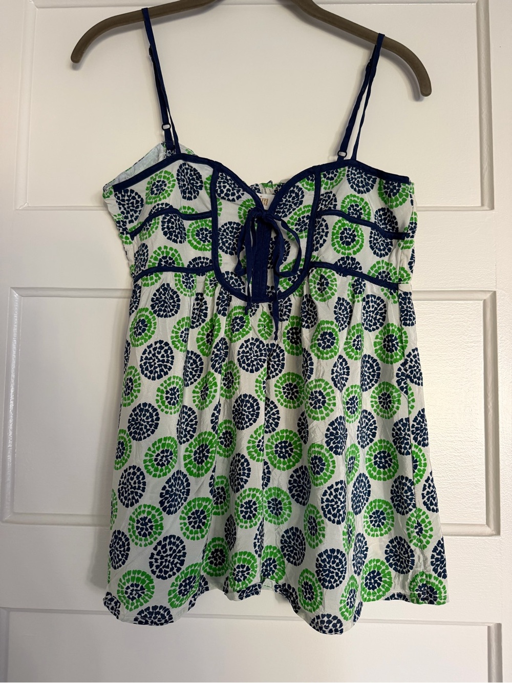 Yumi Kim 100% Silk Babydoll Tank Top Floral Print Green Navy Size Small - Picture 2 of 9